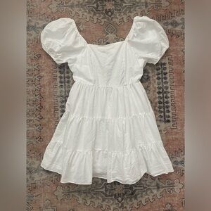 White Linen Neutral Classic Coastal Grandma Cottage Flowy Fairy Whimsy Dress L